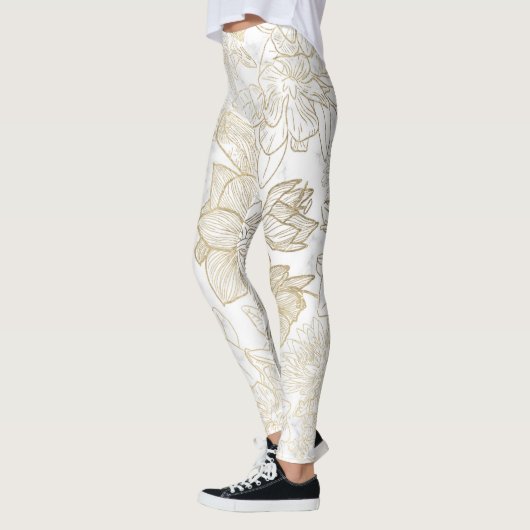 Elegant modern wit grijs goud marmer bloemen leggings (Links)