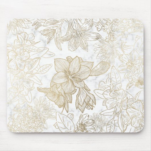 Elegant modern wit grijs goud marmer bloemen muismat (Voorkant)