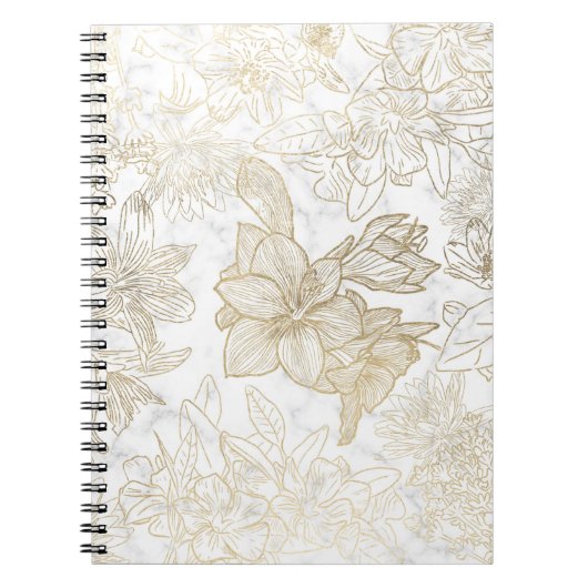 Elegant modern wit grijs goud marmer bloemen notitieboek (Voorkant)