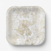 Elegant modern wit grijs goud marmer bloemen papieren bordje (Voorkant)