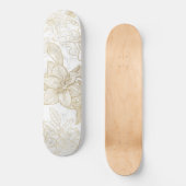 Elegant modern wit grijs goud marmer bloemen persoonlijk skateboard (Voorkant)