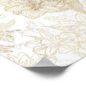 Elegant modern wit grijs goud marmer bloemen poster (Hoek)