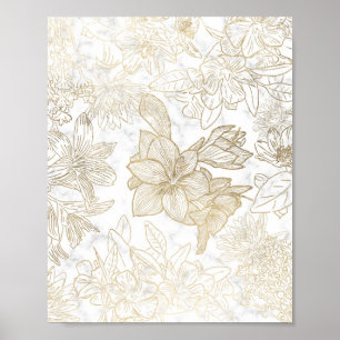 Elegant modern wit grijs goud marmer bloemen poster