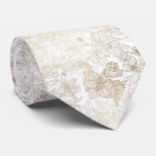 Elegant modern wit grijs goud marmer bloemen stropdas (Opgerold)