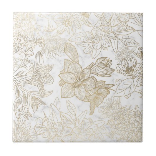 Elegant modern wit grijs goud marmer bloemen tegeltje (Voorkant)