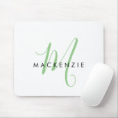 Elegant Modern Wit Groen Script Monogram Muismat (Met muis)