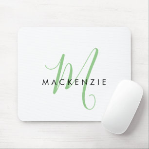 Elegant Modern Wit Groen Script Monogram Muismat