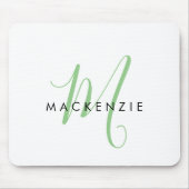 Elegant Modern Wit Groen Script Monogram Muismat (Voorkant)