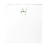 Elegant Modern Wit Groen Script Monogram Notitieblok (Voorkant)