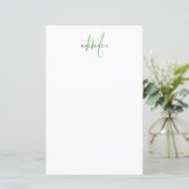 Elegant Modern Wit Groen Script Monogram Papier (Staand voorkant)