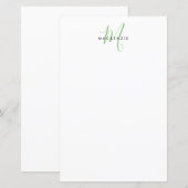 Elegant Modern Wit Groen Script Monogram Papier (Voorkant / Achterkant)