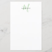 Elegant Modern Wit Groen Script Monogram Papier (Voorkant)