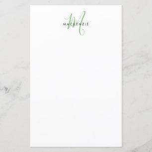 Elegant Modern Wit Groen Script Monogram Papier