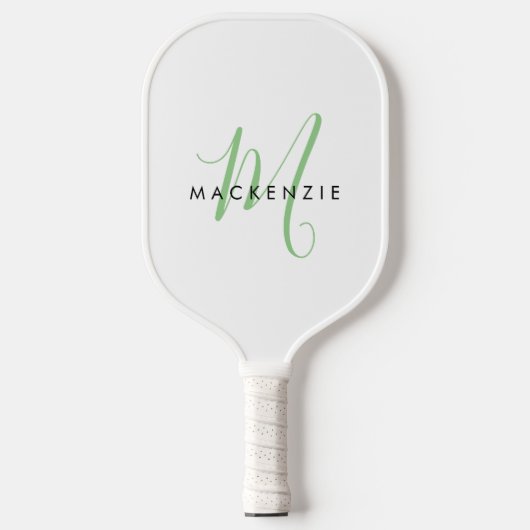 Elegant Modern Wit Groen Script Monogram Pickleball Paddle (Voorkant)