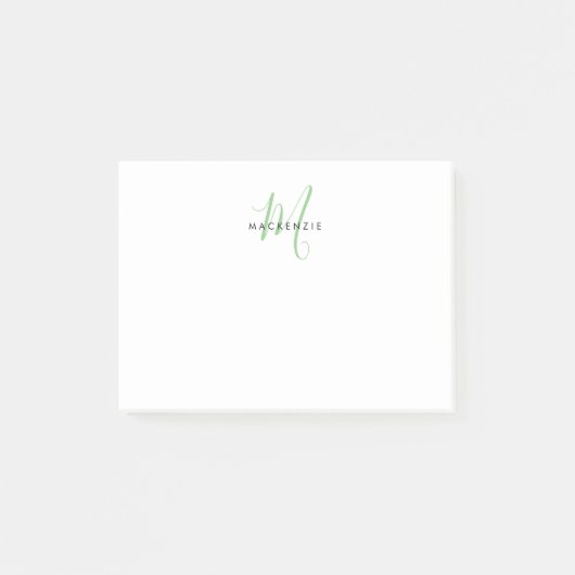 Elegant Modern Wit Groen Script Monogram Post-it® Notes (Voorkant)