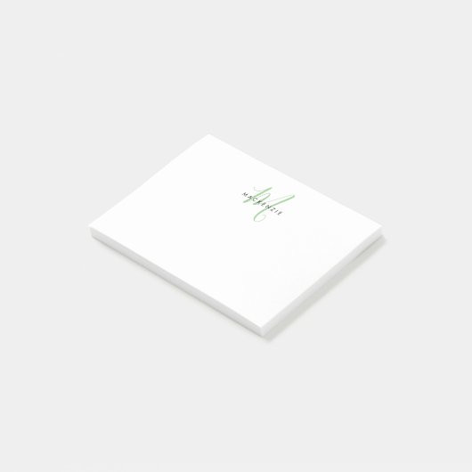 Elegant Modern Wit Groen Script Monogram Post-it® Notes (Schuin)