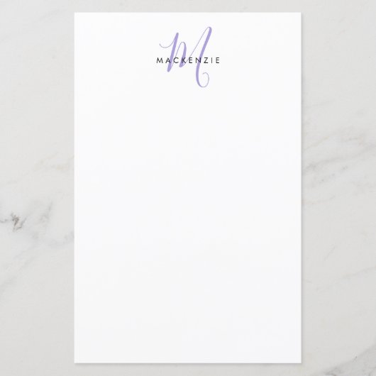 Elegant Modern Wit Lavendel Schrift Monogram (Voorkant)
