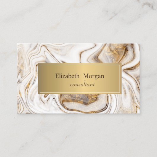 Elegant Modern Wit Marmer Goud Visitekaartje (Voorkant)