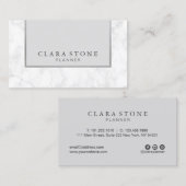 Elegant modern wit marmer grijs en zilver visitekaartje (Voorkant / Achterkant)