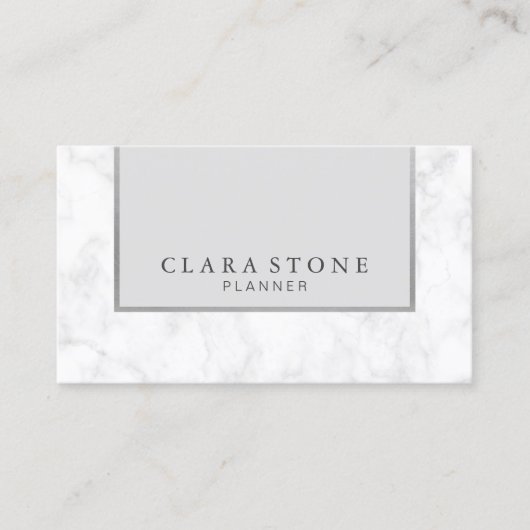 Elegant modern wit marmer grijs en zilver visitekaartje (Voorkant)