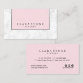 Elegant modern wit marmer pastelroze en zilver visitekaartje (Voorkant / Achterkant)