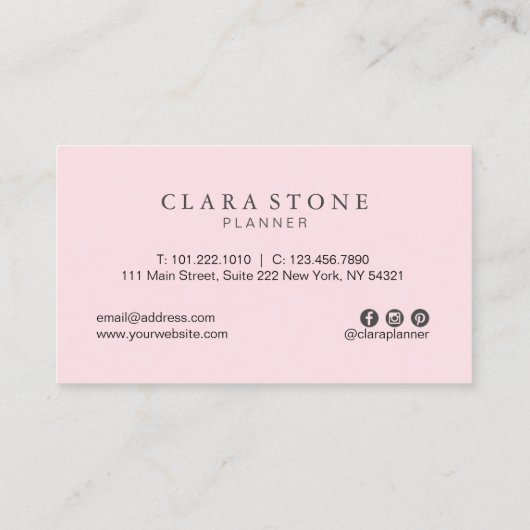 Elegant modern wit marmer pastelroze en zilver visitekaartje (Achterkant)