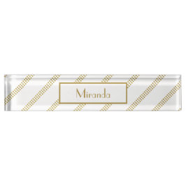 Elegant modern wit met gestippelde gouden lijnen naambordje