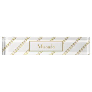 Elegant modern wit met gestippelde gouden lijnen naambordje