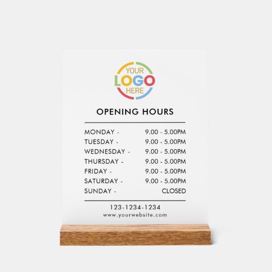 Elegant modern wit | Openingstijden Business Logo Acryl Bord (Voorkant)