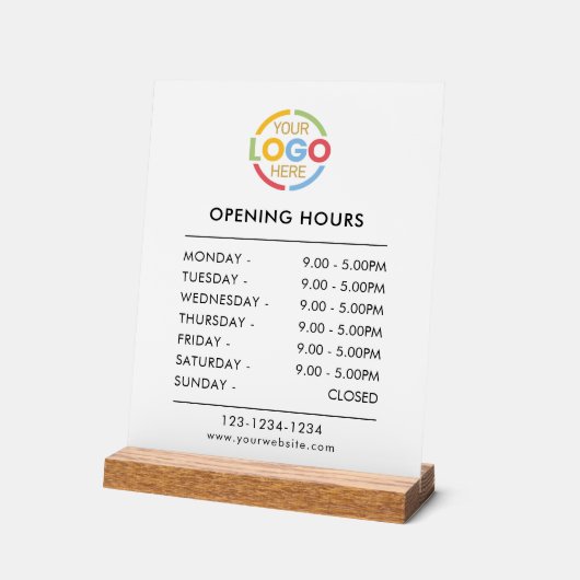 Elegant modern wit | Openingstijden Business Logo Acryl Bord (Hoek)
