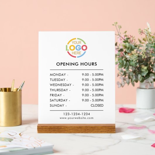 Elegant modern wit | Openingstijden Business Logo Acryl Bord (Huwelijk)