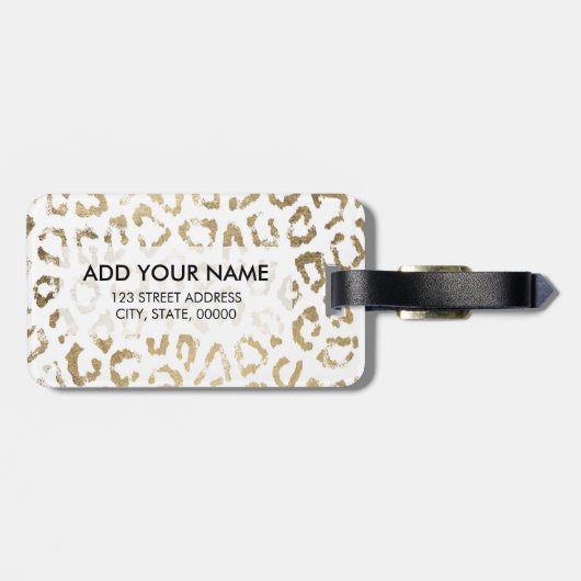 Elegant, modern, wit papier met goudluipaard bagagelabel (Achterkant horizontaal)