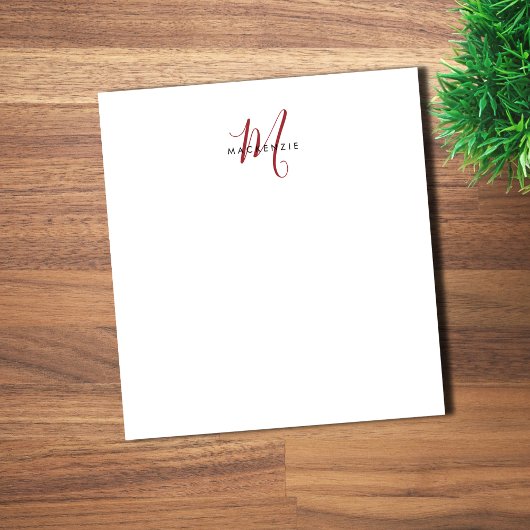 Elegant Modern Wit Rode Script Monogram Notitieblok
