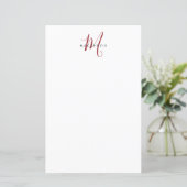 Elegant Modern Wit Rode Script Monogram Papier (Staand voorkant)