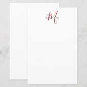 Elegant Modern Wit Rode Script Monogram Papier (Voorkant / Achterkant)