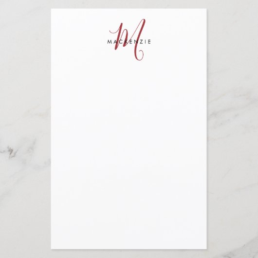 Elegant Modern Wit Rode Script Monogram Papier (Voorkant)