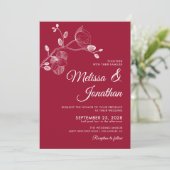 Elegant modern wit roodorchideeën bruiloft kaart (Staand voorkant)