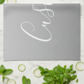 Elegant modern wit script schrijven grijs verloop theedoek (Gevouwen)