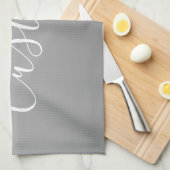 Elegant modern wit script schrijven grijs verloop theedoek (Quarter Fold)