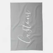 Elegant modern wit script schrijven grijs verloop theedoek (Verticaal)