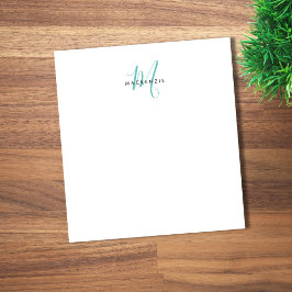 Elegant Modern Wit Teal Schrift Monogram Notitieblok