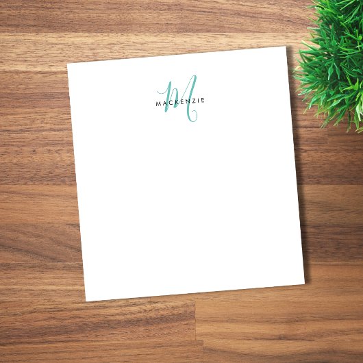 Elegant Modern Wit Teal Schrift Monogram Notitieblok