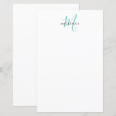 Elegant Modern Wit Teal Schrift Monogram Papier (Voorkant / Achterkant)