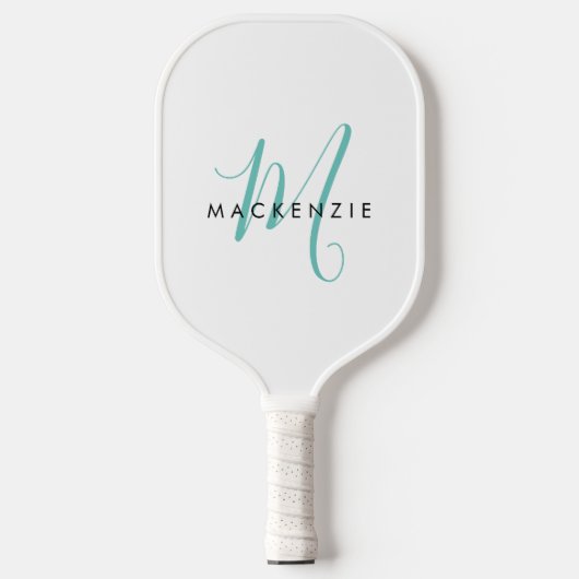 Elegant Modern Wit Teal Schrift Monogram Pickleball Paddle (Voorkant)