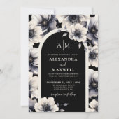 Elegant Modern Wit Zwart Bloemen Bruiloft Kaart (Voorkant)