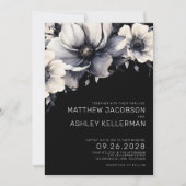 Elegant Modern Wit Zwart Bloemen Bruiloft Kaart (Voorkant)