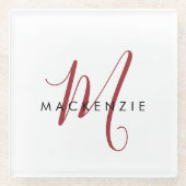 Elegant modern wit zwart-witmonogram glazen onderzetter (Voorkant)