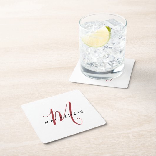 Elegant modern wit zwart-witmonogram kartonnen onderzetters (Insitu)