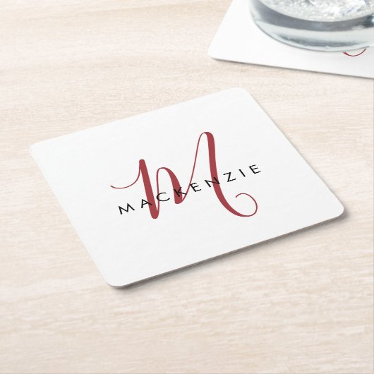 Elegant modern wit zwart-witmonogram kartonnen onderzetters (Schuin)