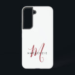Elegant modern wit zwart-witmonogram samsung galaxy hoesje<br><div class="desc">Elegant modern wit rood Script Monogram telefoongeval. Een elegant rood manuscriptmonogram dat met een schone zwarte san-serif doopvont wordt gecombineerd maakt voor een hedendaagse blik.</div>